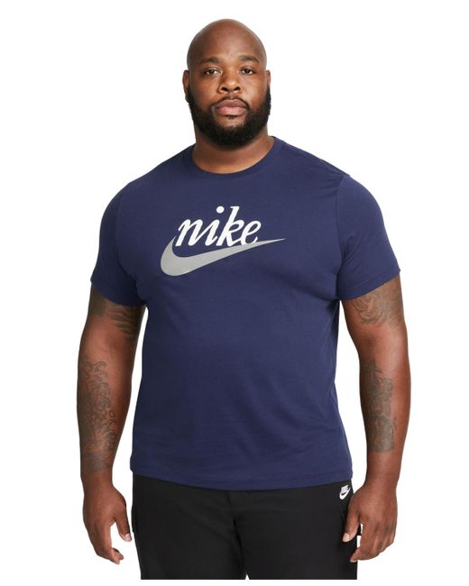 Nike Blue Sportswear Heritage Script Logo Short-sleeve Crewneck T-shirt for men