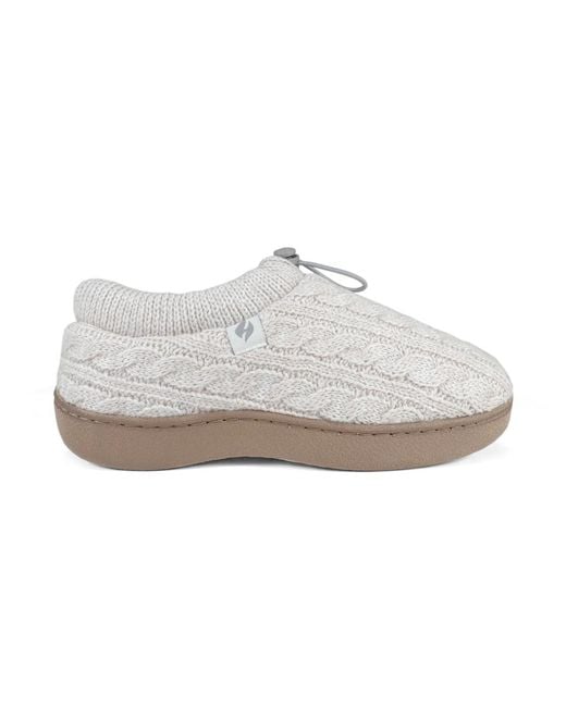 Heat Holders White Ava Cable Knit Drawstring Slippers