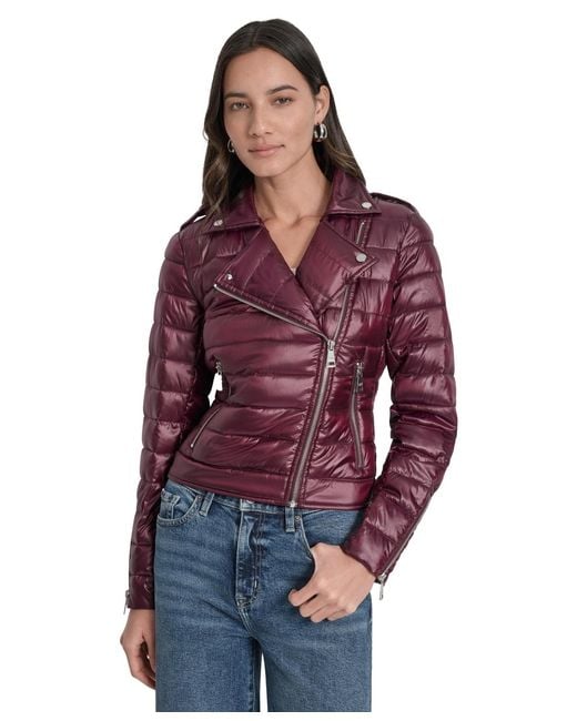 DKNY Purple Lightweight Zip-front Puffer Jacket