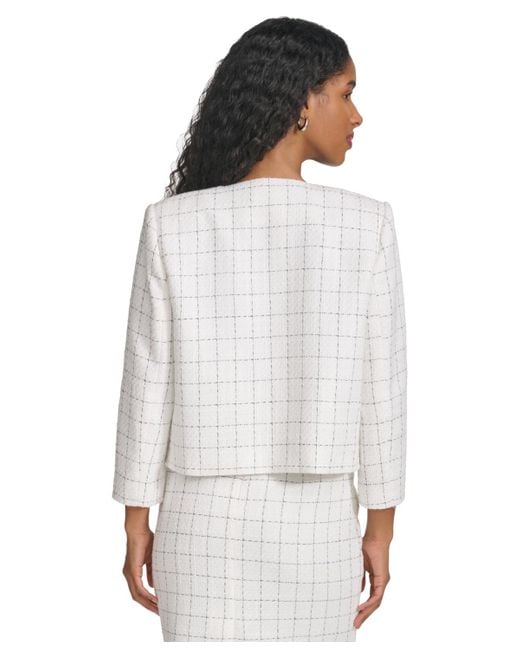 Calvin Klein White Windowpane-print 3/4-sleeve Jacket