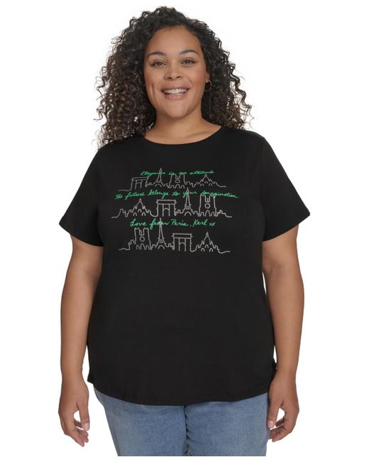 Karl Lagerfeld Black Plus Size Paris City Skyline Graphic T-shirt