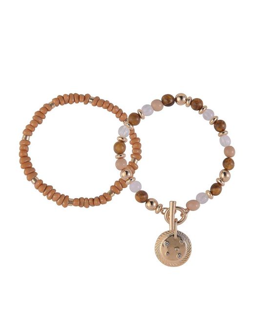 Rachel Roy Metallic Gold Tone And Beaded 2pc Bracelet Set