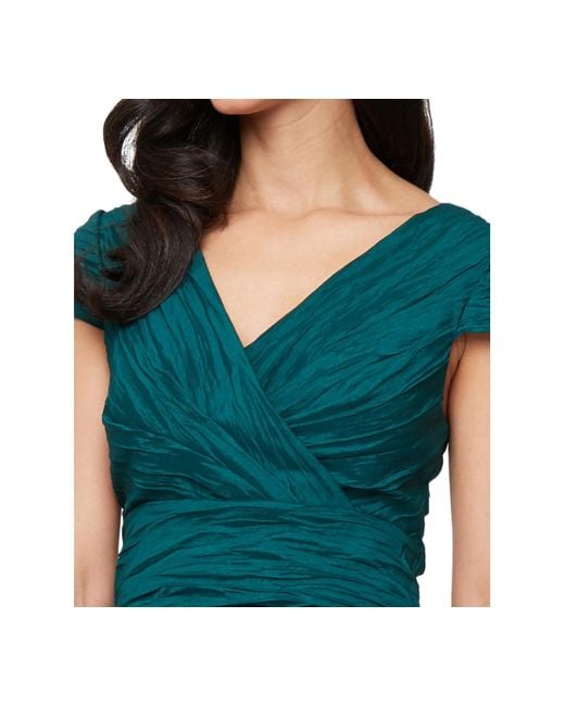 Alex Evenings Green Crinkle Stretch Taffeta Long Gown