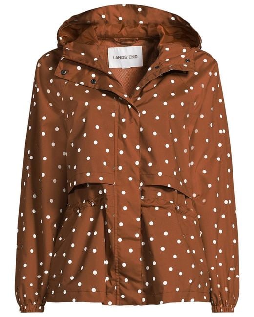 Lands' End Brown Print Squall Packable Rain Jacket