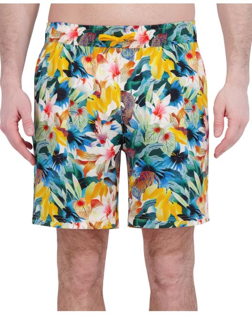 Robert Graham Blue Drew Floral Print Drawstring 7" Swim Trunks for men