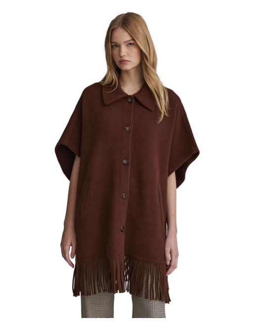 NVLT Brown Mink Eyelash Fringe Hem Cape