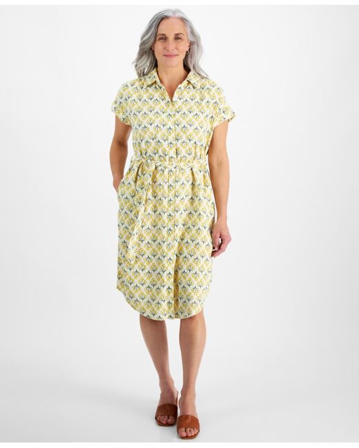 Style & Co. Yellow Petite Flower Bunch Camp Shirt Dress