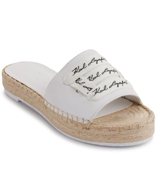 Karl Lagerfeld White Cherie Logo Slip-on Espadrille Platform Slide Sandals