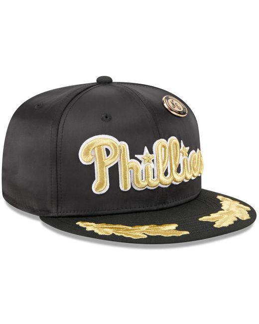 KTZ Black Philadelphia Phillies 2025 59fifty Day Gold Leaf 59fifty Fitted Hat for men
