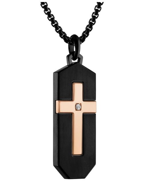Bulova Black & Rose Gold-tone Ip Stainless Steel Diamond-accent Cross 26" Pendant Necklace for men