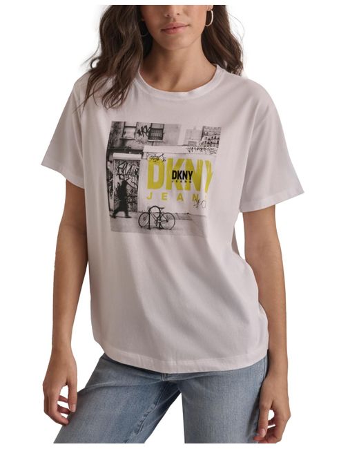 DKNY White Graffiti Logo Print T-shirt