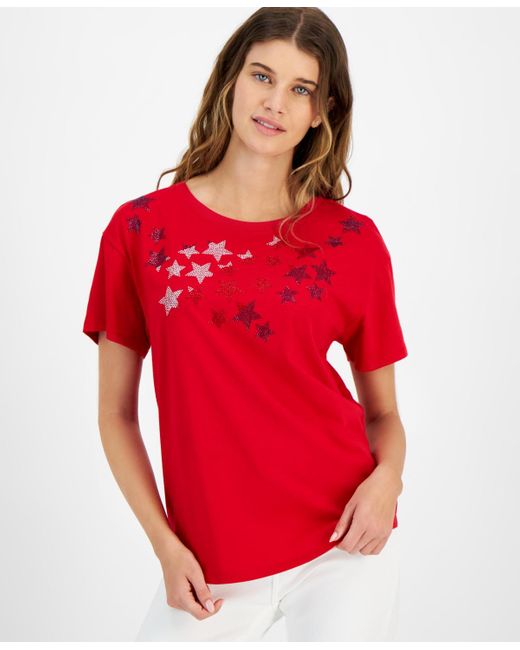 Tommy Hilfiger Red Embellished-star Short-sleeve T-shirt