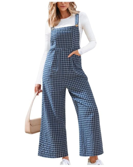 CUPSHE Women's Blue All The Feels Checkered Jumpsuit