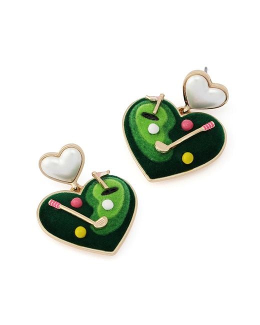 Betsey Johnson Green Faux Mother Of Pearl Golf Heart Drop Earrings