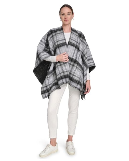 Calvin Klein Gray Double Face Plaid Shawl