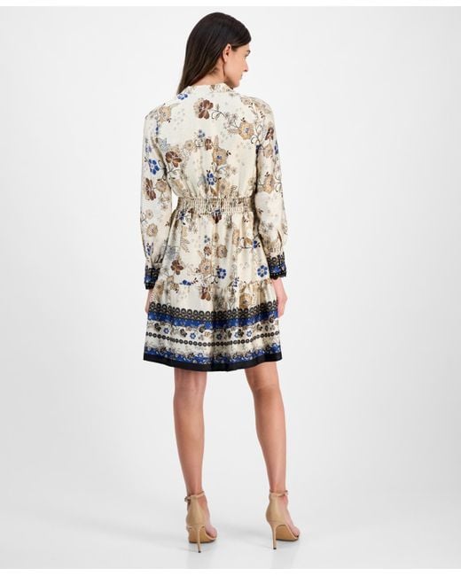 Anne Klein White Petite Tiered Floral-print Dress