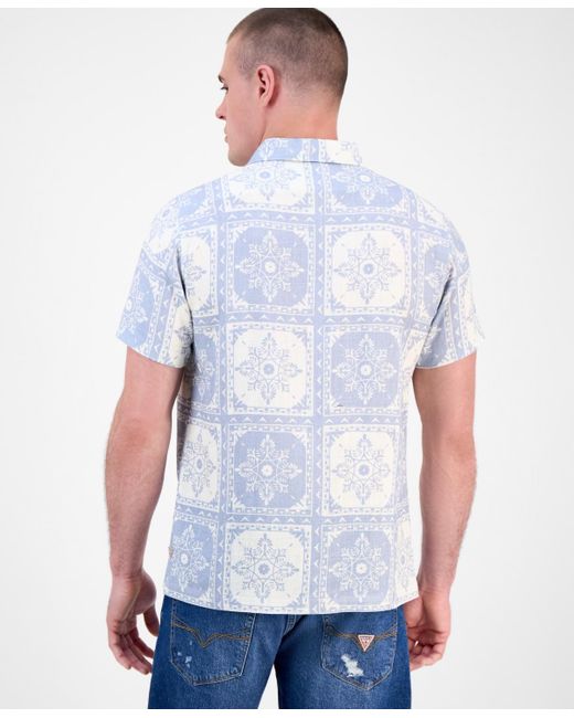 Guess White Mosley Short Sleeve Tile Print Button-front Shirt for men