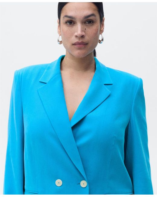 Mango Blue Straight-fit Suit Jacket