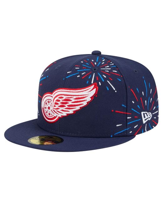 KTZ Blue Detroit Red Wings Americana Fireworks 59fifty Fitted Hat for men