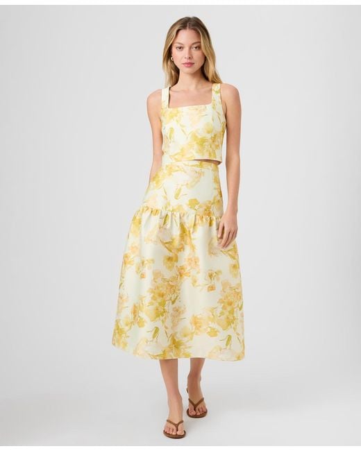 French Connection Yellow Printed Cropped Top