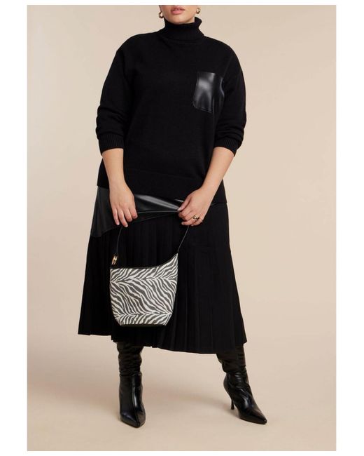 Eloquii Black Plus Size Faux Leather Pocket Turtleneck Sweater