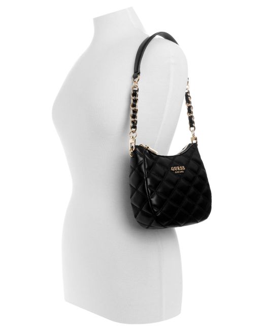 Guess Tamsin Quilted Small Top Zip Shoulder Bag in Black | Lyst