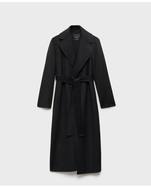Mango Black Handmade Belt Wool Coat