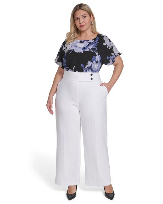 Ck Plus Calvin Klein Plus Size Wide-leg Mid-rise Pants in White | Lyst
