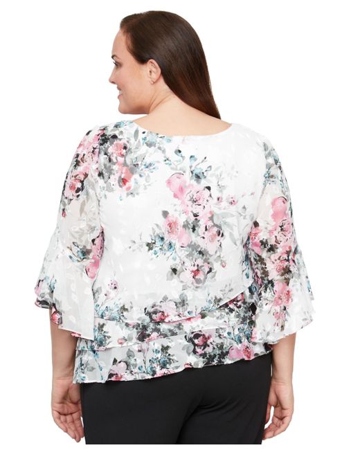 Alex Evenings Gray Plus Size Floral-print Blouse