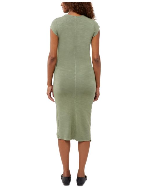Monrow Green Supersoft Cap-sleeve Shirred Maternity Dress