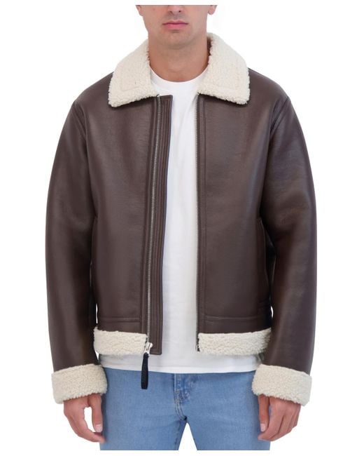 Hudson Brown Shearling Bomber Jacket for men