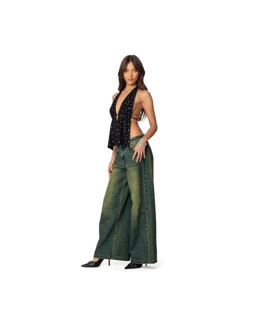 Edikted Black Studded Open Back Halter Top