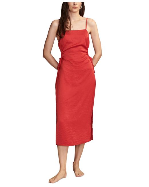 Lucky Brand Red Cutout Apron-neck Midi Dress