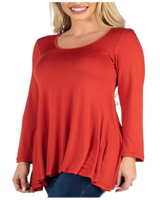 24seven Comfort Apparel Long Sleeve Solid Color Swing Style Flared Tunic Top