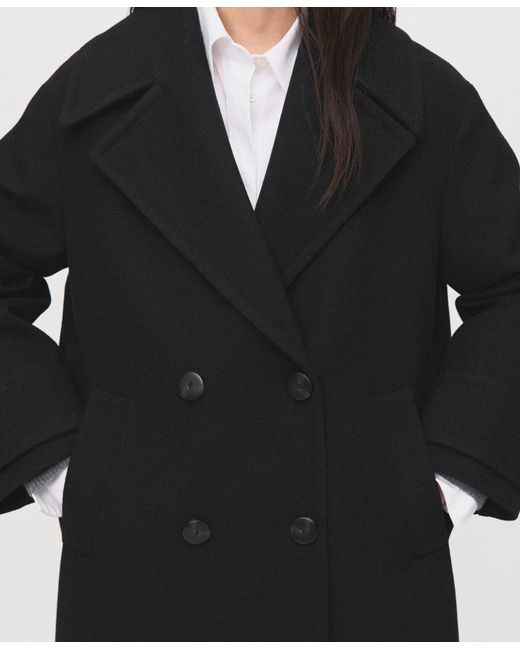 Mango Black Double-breasted Wool Blend Coat