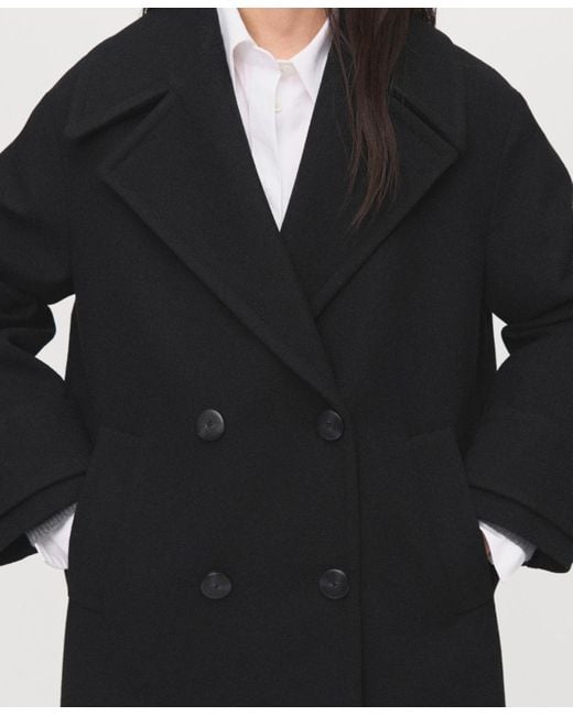 Mango Black Double-breasted Wool Blend Coat