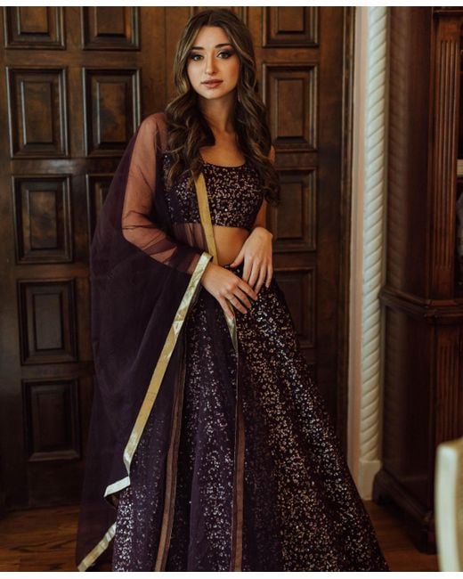 Ras Brown Sequin Lehenga Choli Set
