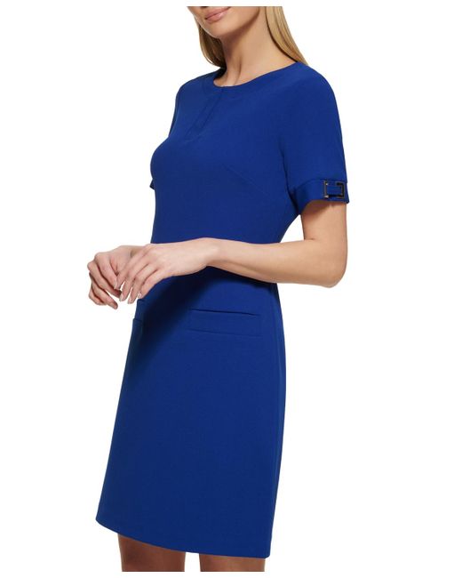 Tommy Hilfiger Blue Short-sleeve Scuba-crepe A-line Dress