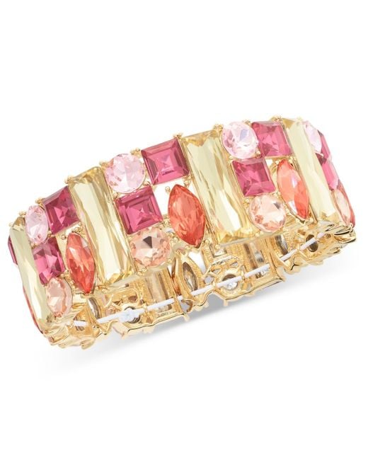 INC International Concepts Pink Tone Mixed Cut Multicolor Crystal Stretch Bracelet