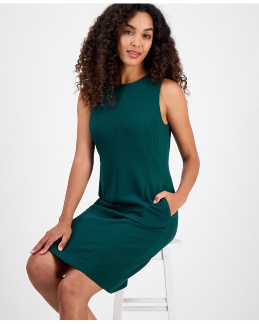 Kasper Green Sleeveless Multi-seam Sheath Dress