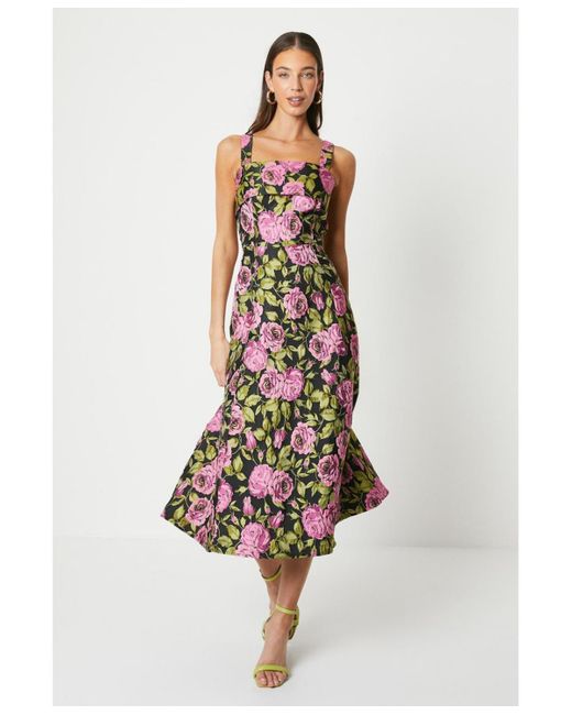 Coast White Wide Strap Jacquard Midi Dress