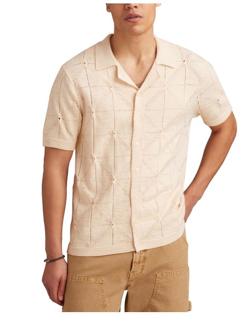Lucky Brand Natural Short Sleeve Pointelle Button-front Sweater for men