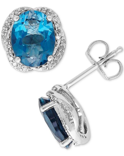Macy's London Blue Topaz (4-3/8 Ct. T.w.) & Diamond (1/6 Ct. T.w.) Stud Earrings In Sterling Silver