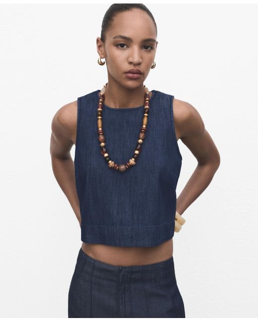 Mango Blue Denim Crop Top