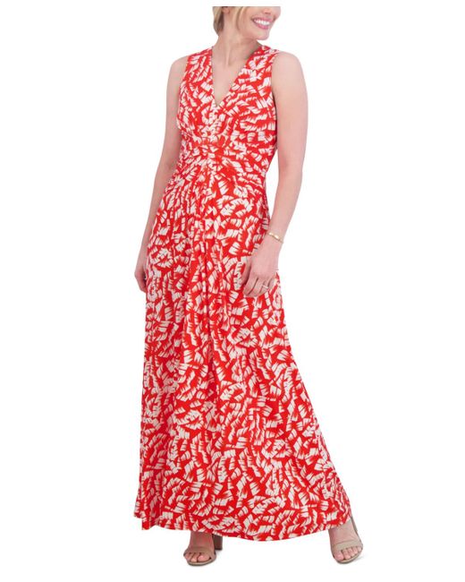 Jessica Howard Red Printed Ruched Maxi Dress