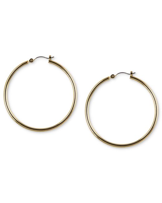 Nine West Metallic Gold-tone 2" Tube Hoop Earrings