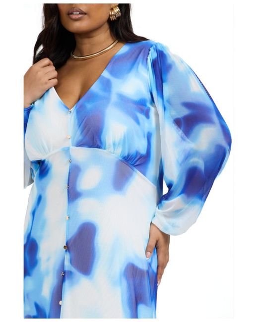 FASHION-SZN CURVE Blue Vibrant Tie Dye Midi Dress