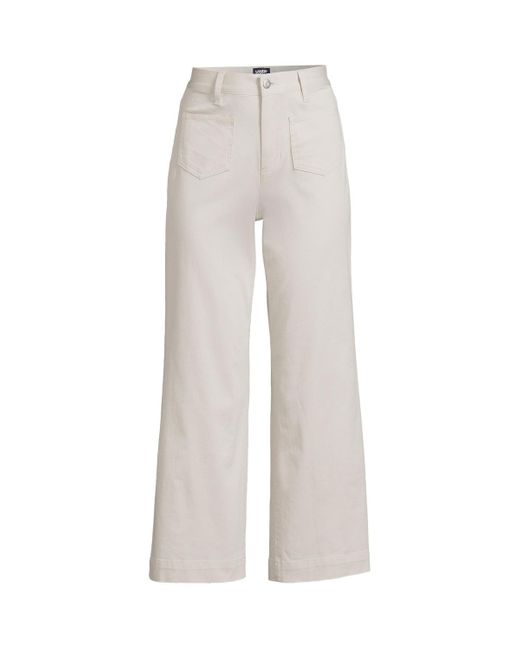 Lands' End White High Rise Patch Pocket Wide Leg Chino Crop Pants