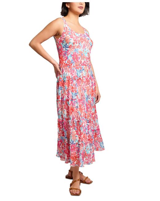 Jones New York Petite Printed Tiered Sleeveless Maxi Dress