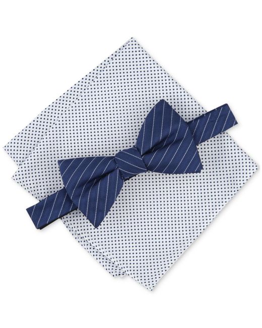 Alfani Blue Ozark Stripe Bow Tie & Dot Pocket Square Set for men